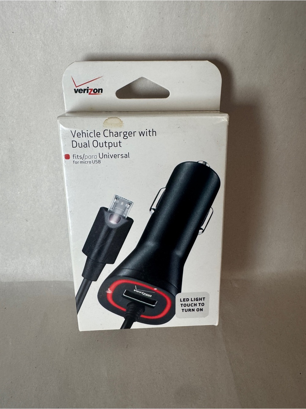 Verizon Dual Port Car Charger LED Micro-USB/USB 9ft Cable Black MIC34DUALVPC-F